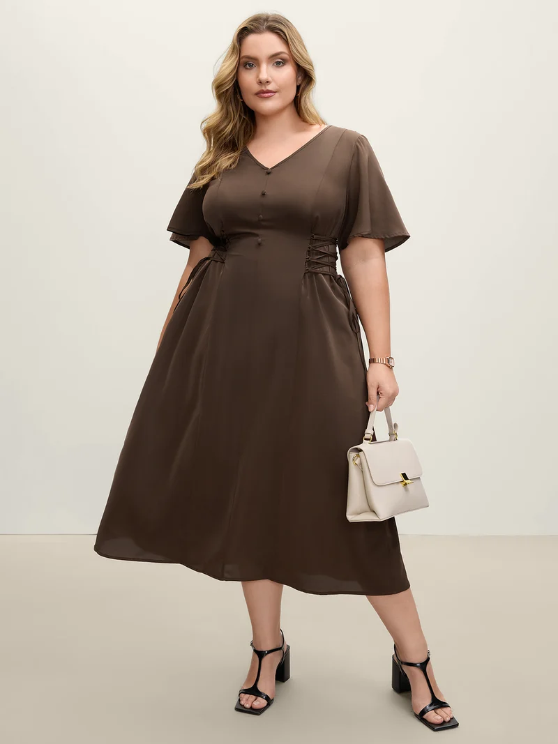 Cross-Tie Button Detail Maxi Dress