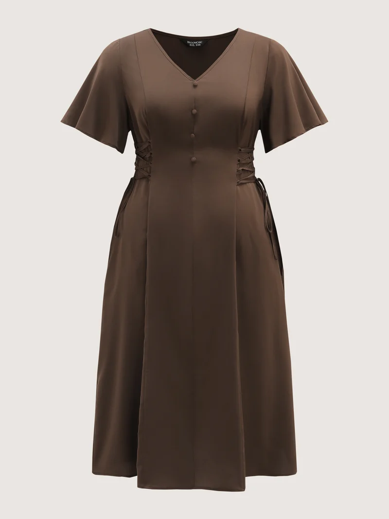 Cross-Tie Button Detail Maxi Dress