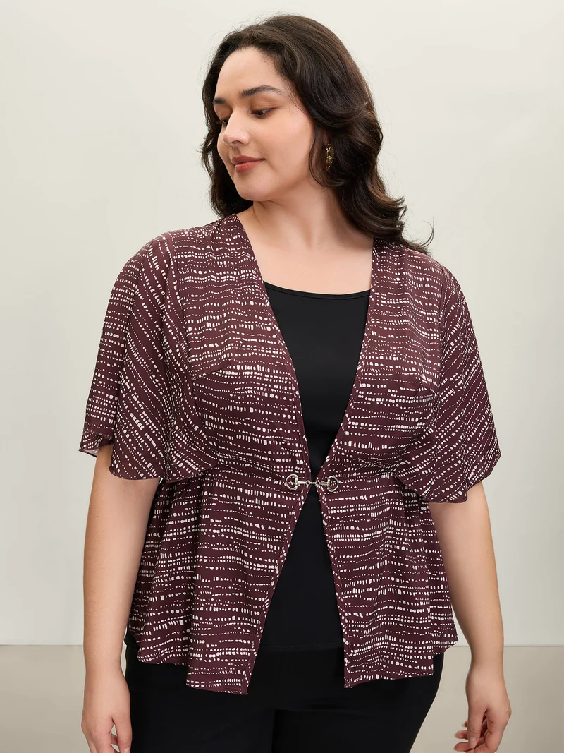 Geometric Print Stretchy Waist Metal Detail Blouse