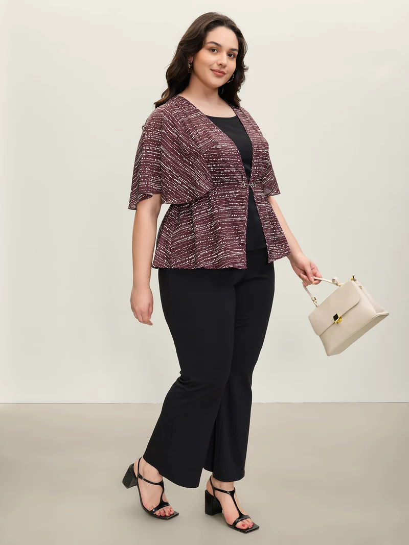 Geometric Print Stretchy Waist Metal Detail Blouse