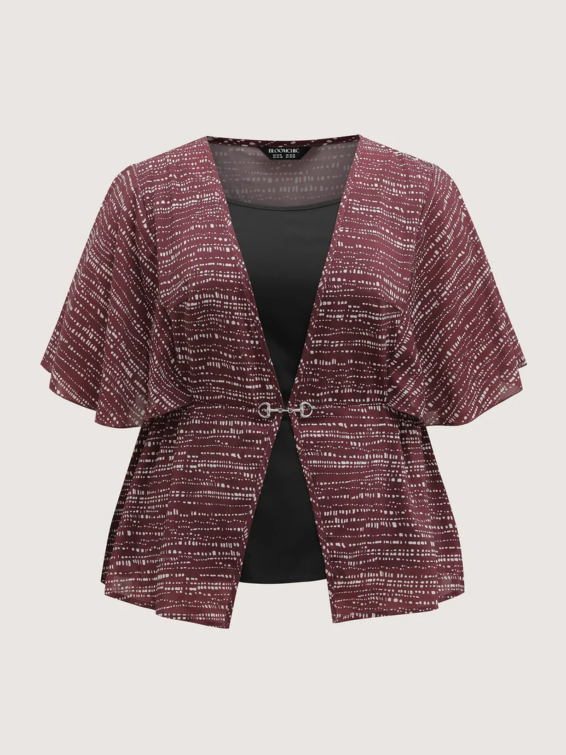 Geometric Print Stretchy Waist Metal Detail Blouse