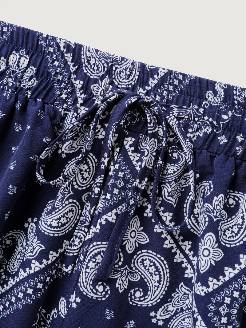 Collage Scarf Pattern Straight-Leg Pants
