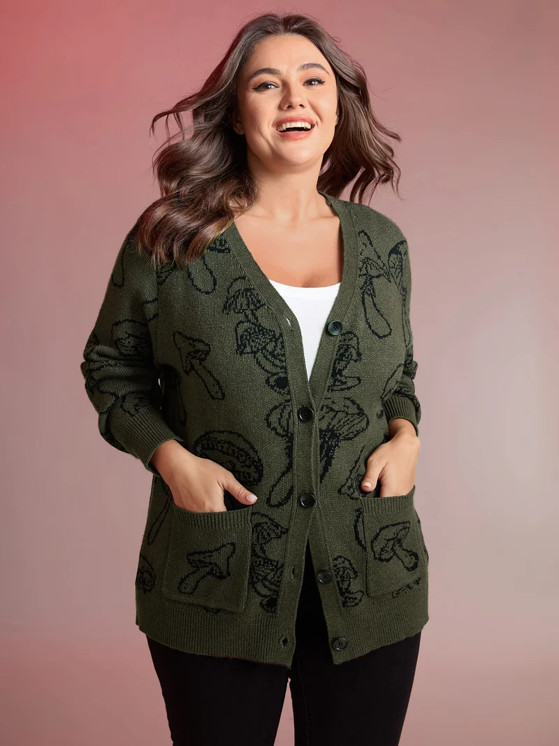 Supersoft Mushroom Print Button-Down Cardigan