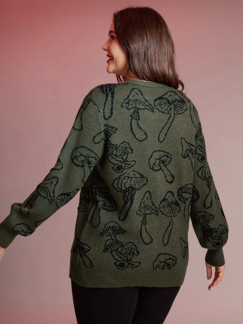 Supersoft Mushroom Print Button-Down Cardigan