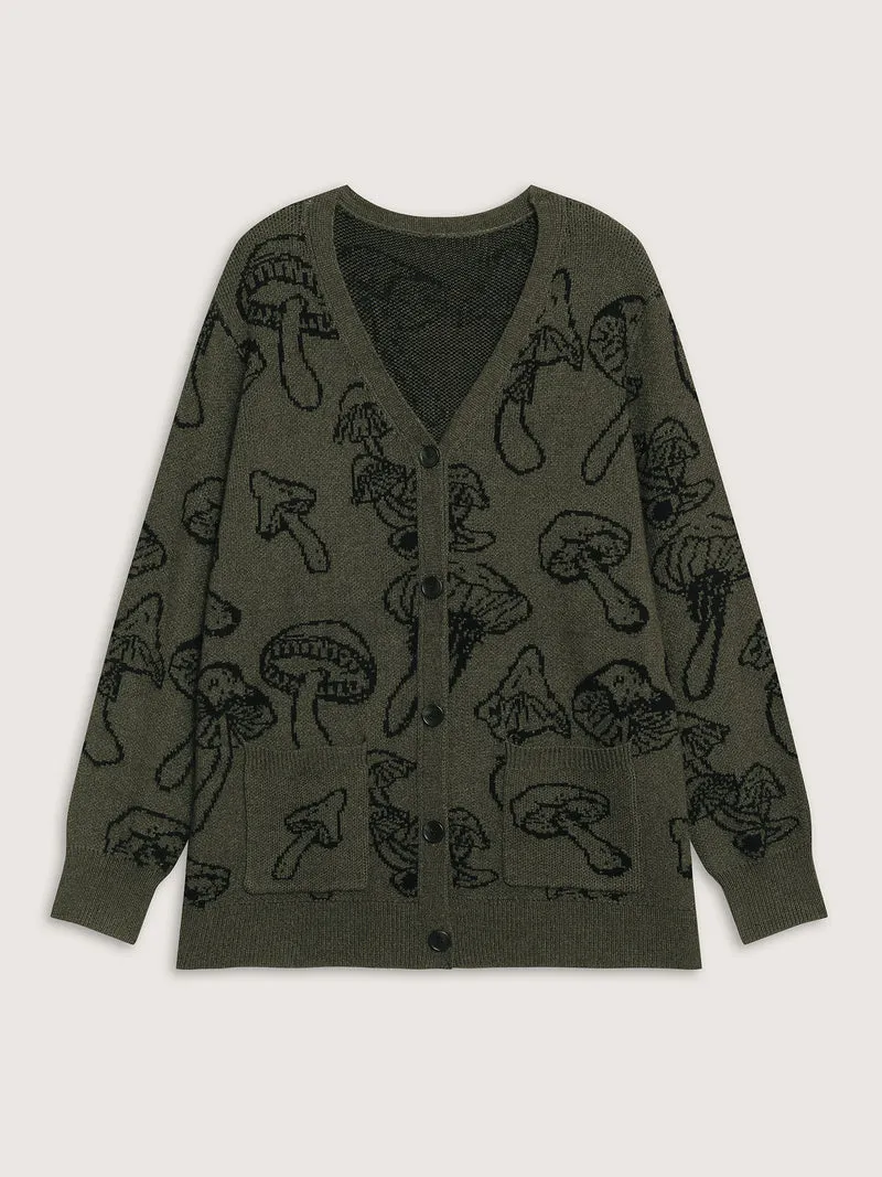 Supersoft Mushroom Print Button-Down Cardigan