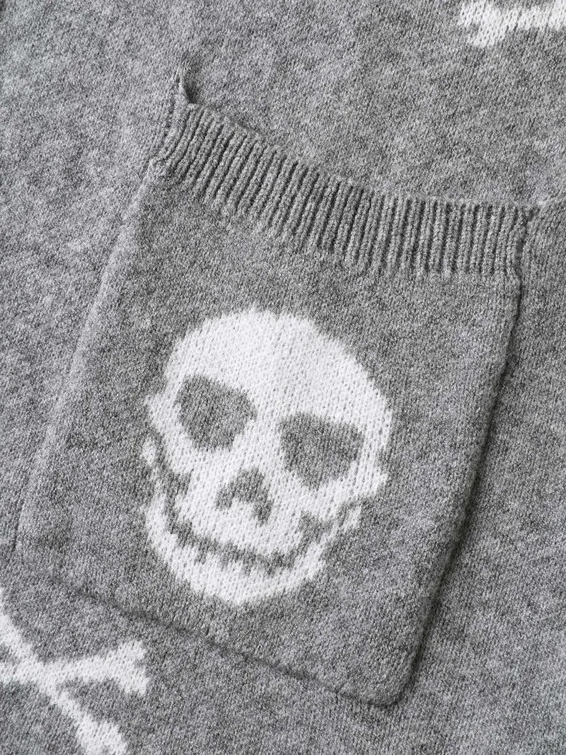 Supersoft Skull Pattern Open-Front Knit Cardigan