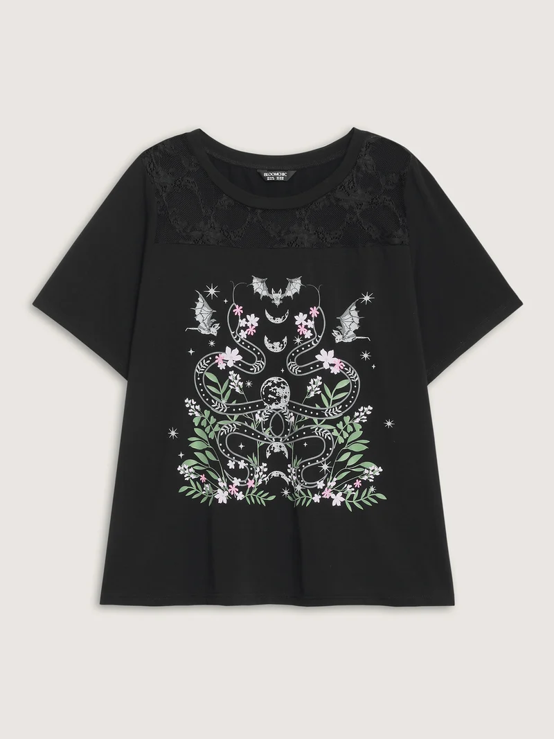 Midnight Garden Sheer Lace Trim T-Shirt