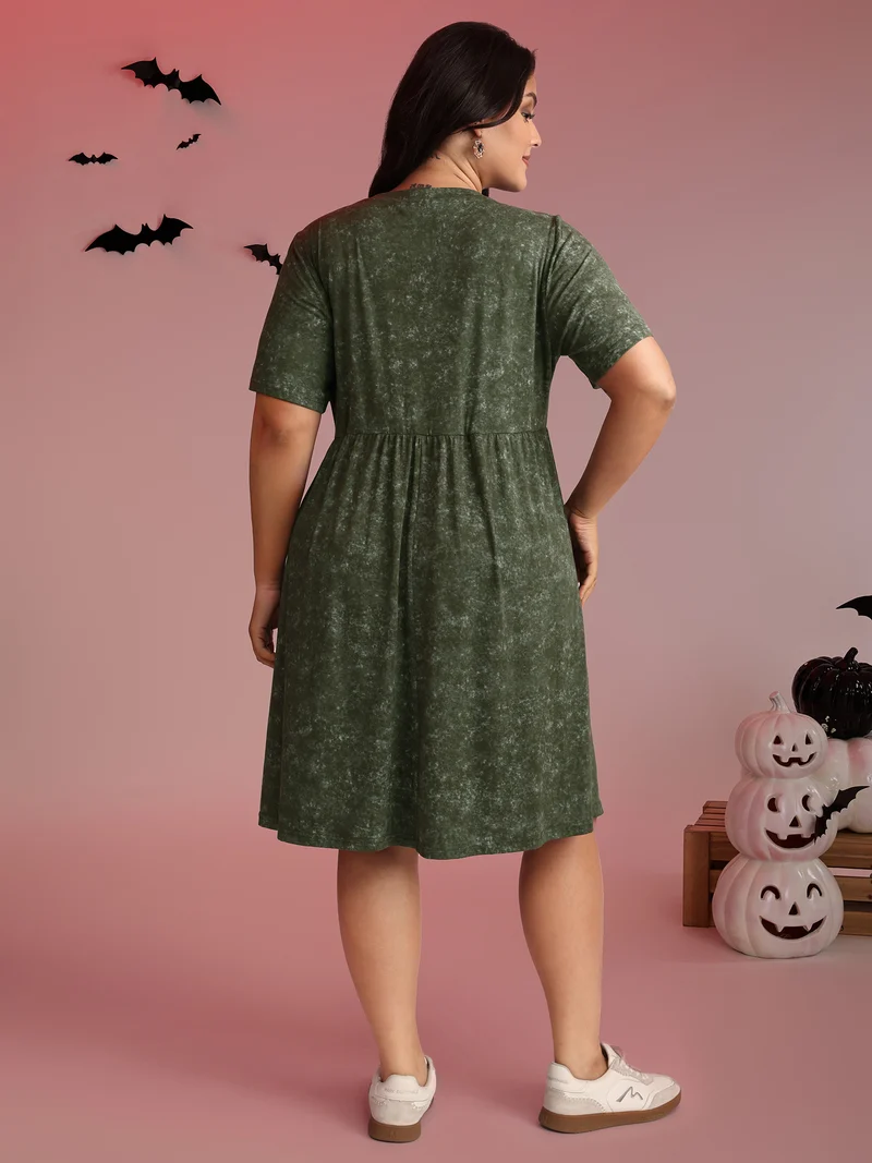 Spooky Pumpkin Motif Snowflake Effect Midi Dress