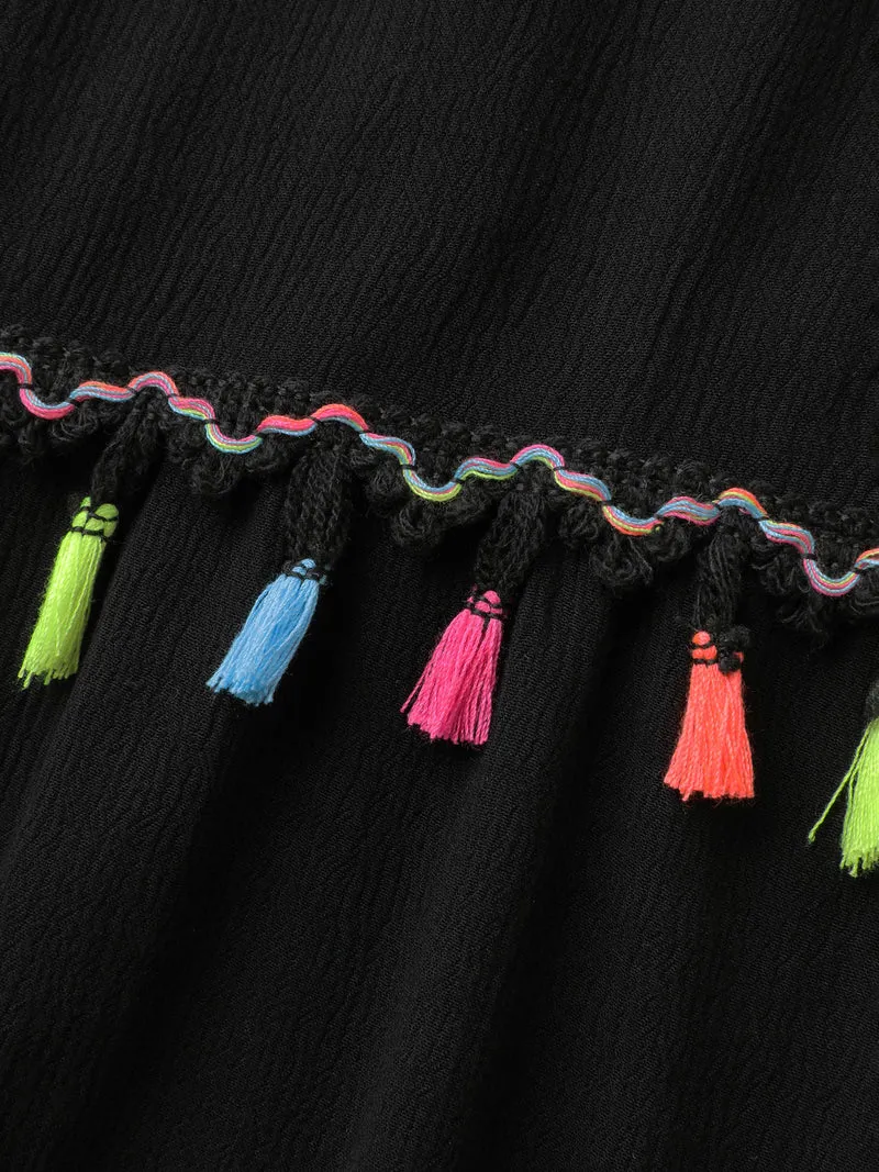 Floral Stretchy Embroidery Tassels Maxi Dress