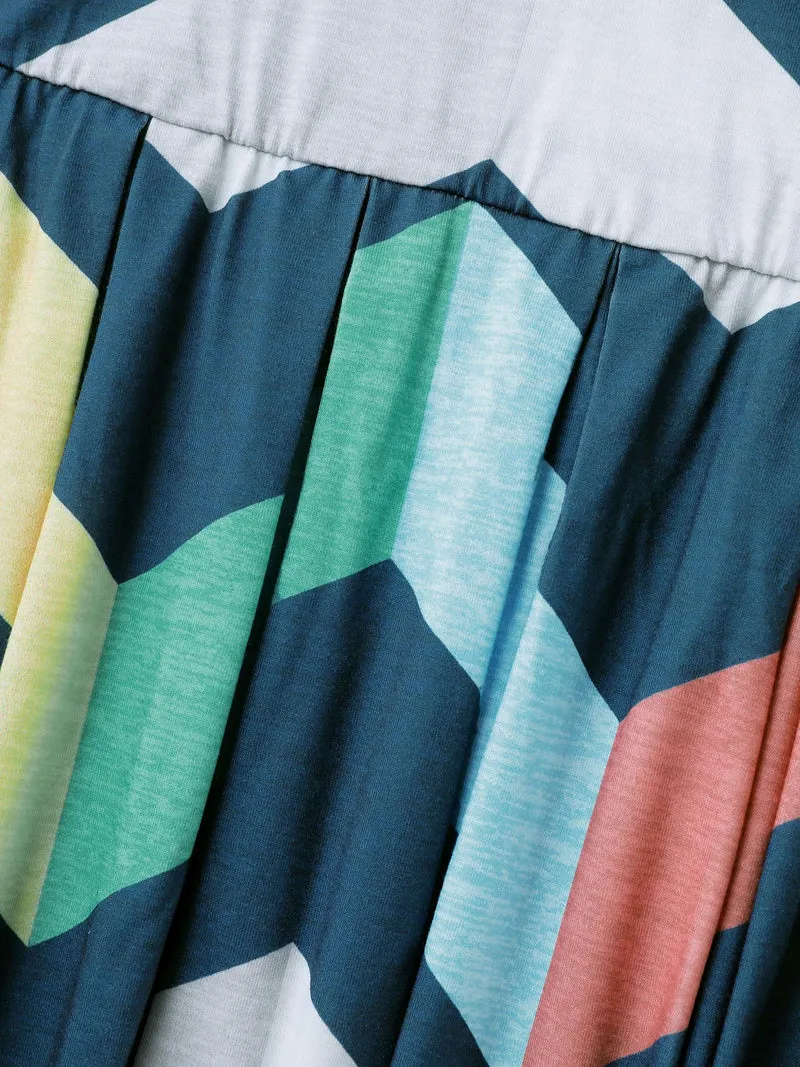 Colorful Wavy Stripes Cinched-Flared Midi Dress