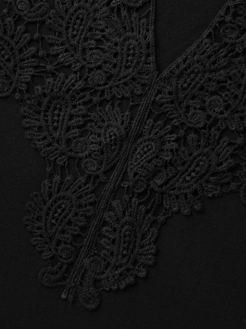 Sheer Lace Fitted Solid T-Shirt