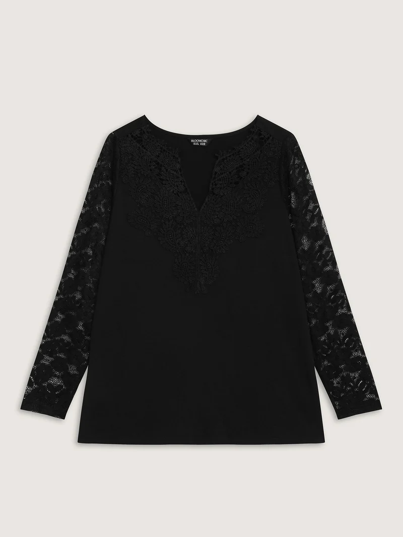 Sheer Lace Fitted Solid T-Shirt