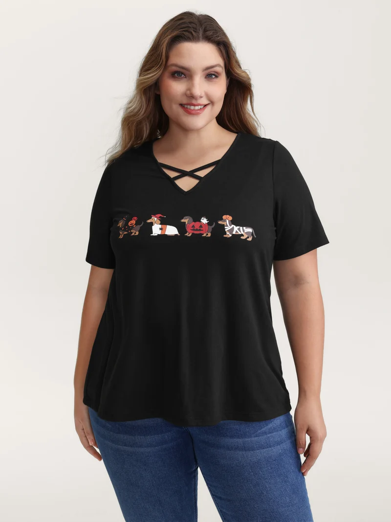 Trick or BloomChic Crossover Neck-Tie T-Shirt