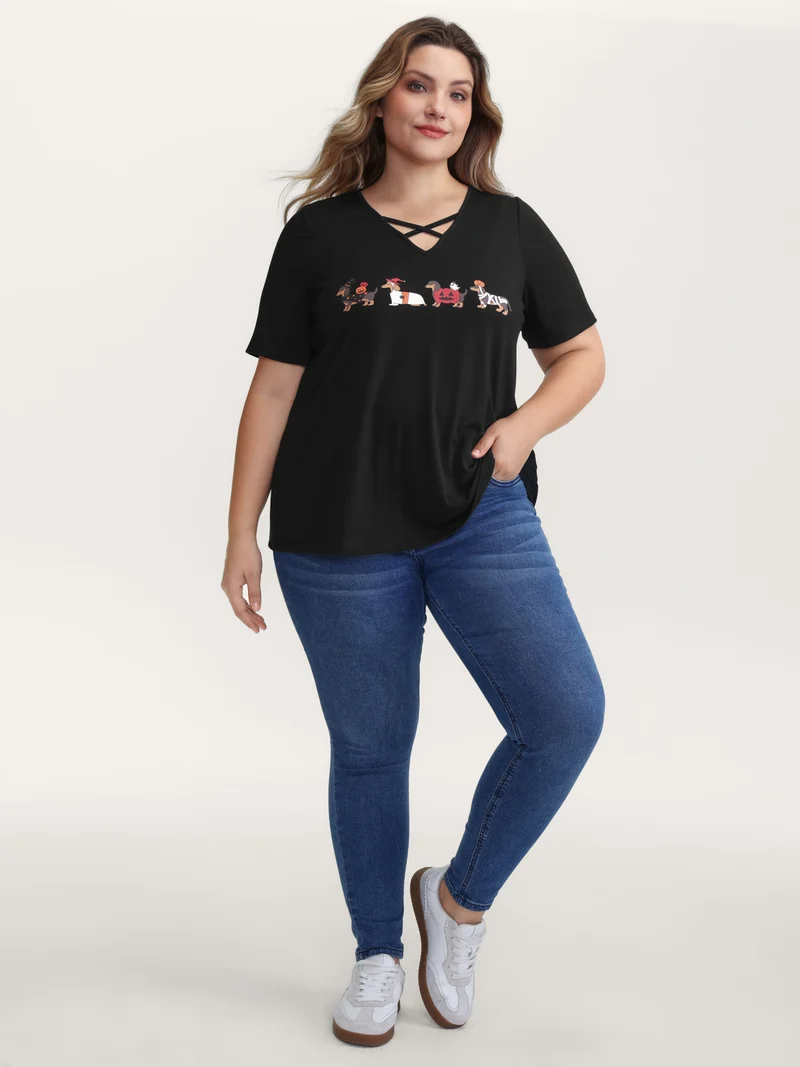 Trick or BloomChic Crossover Neck-Tie T-Shirt