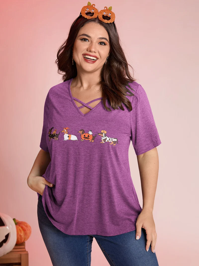 Trick or BloomChic Crossover Neck-Tie T-Shirt