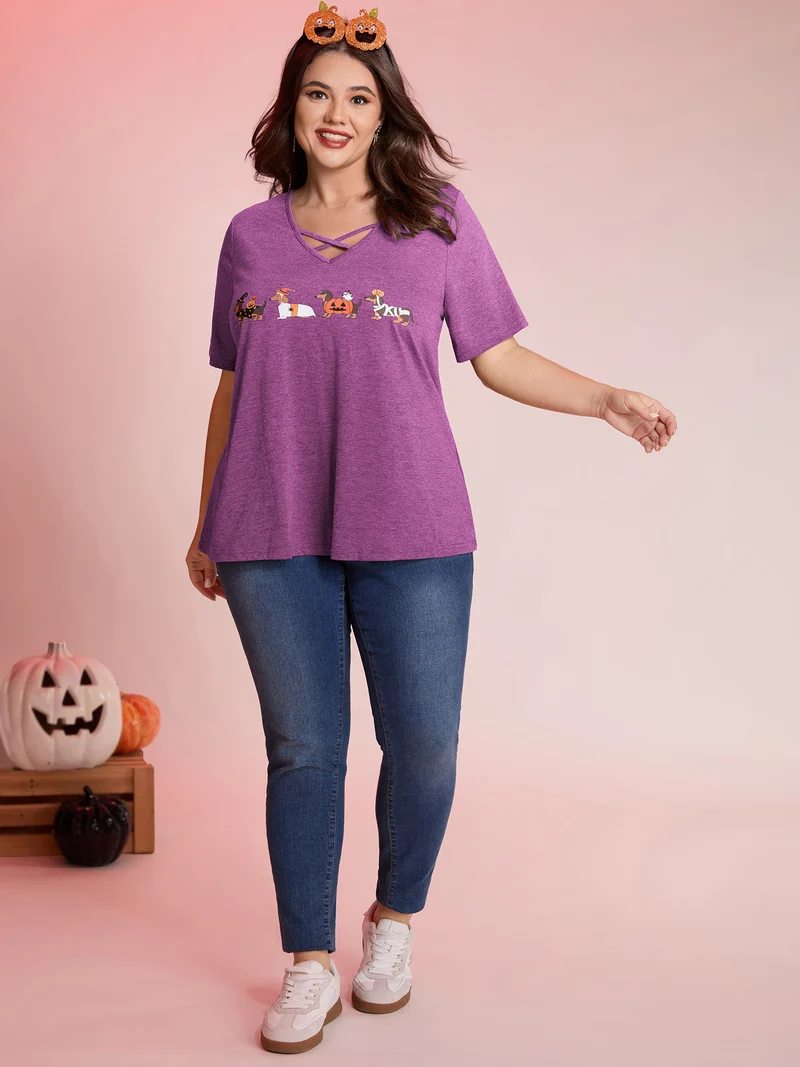 Trick or BloomChic Crossover Neck-Tie T-Shirt