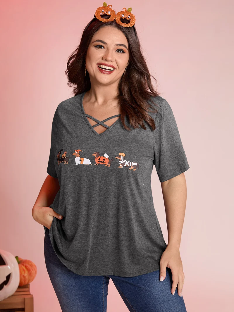 Trick or BloomChic Crossover Neck-Tie T-Shirt