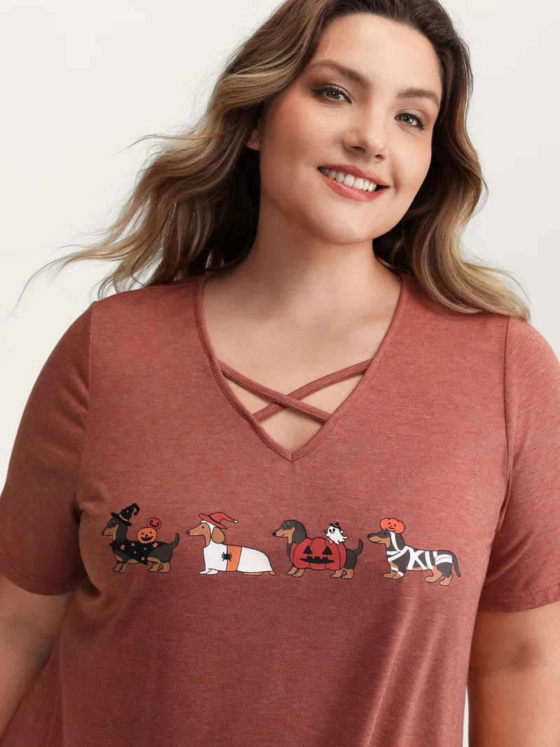 Trick or BloomChic Crossover Neck-Tie T-Shirt