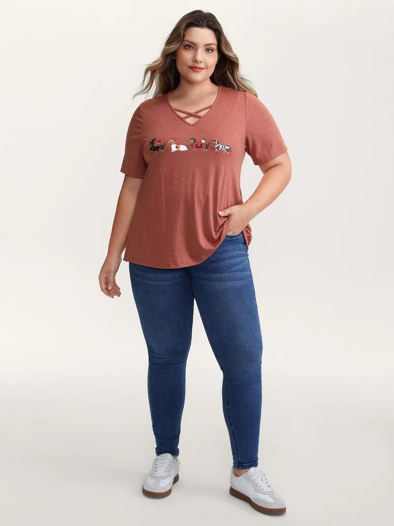 Trick or BloomChic Crossover Neck-Tie T-Shirt