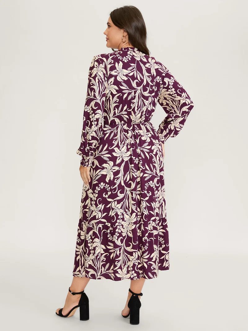 Supersoft Floral Print Toothpick Pleats Shirred Midi Dress