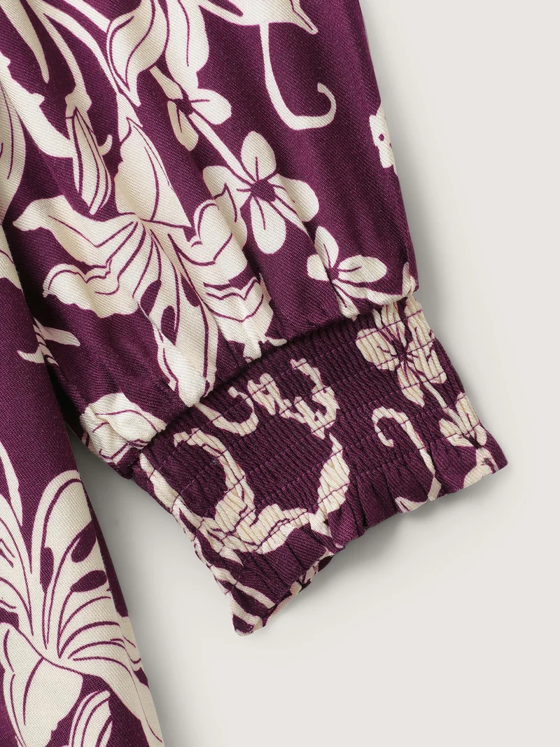 Supersoft Floral Print Toothpick Pleats Shirred Midi Dress