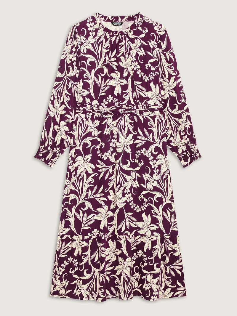 Supersoft Floral Print Toothpick Pleats Shirred Midi Dress