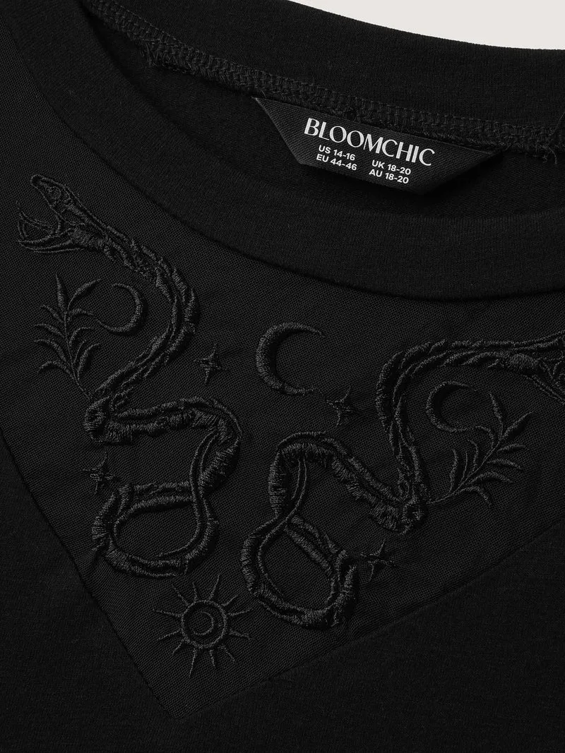 Stretch Embroidered Neckline Sheer T-Shirt