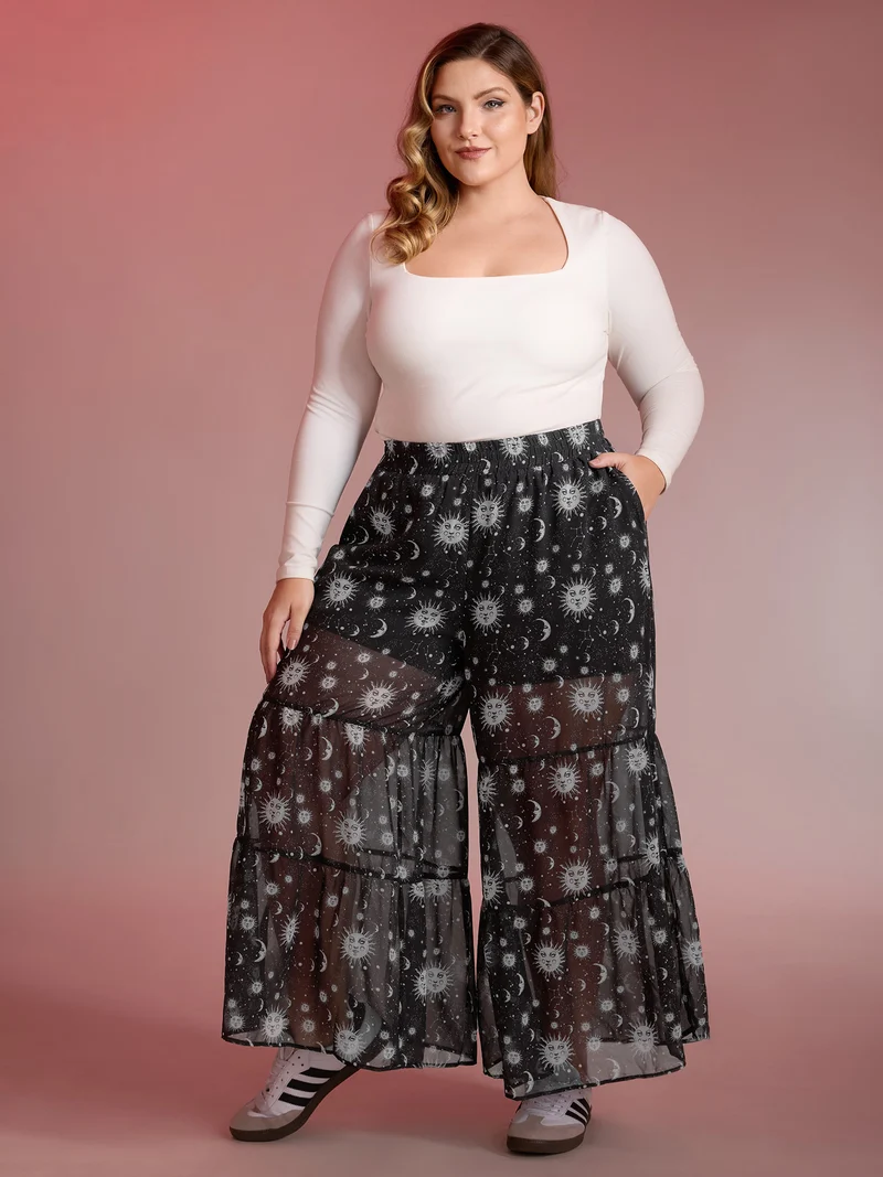 Starry Halloween Night Sheer Wide Waistband Pants