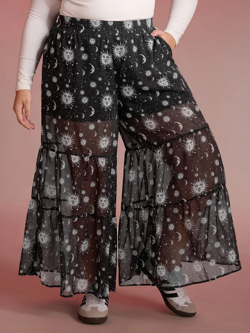 Starry Halloween Night Sheer Wide Waistband Pants