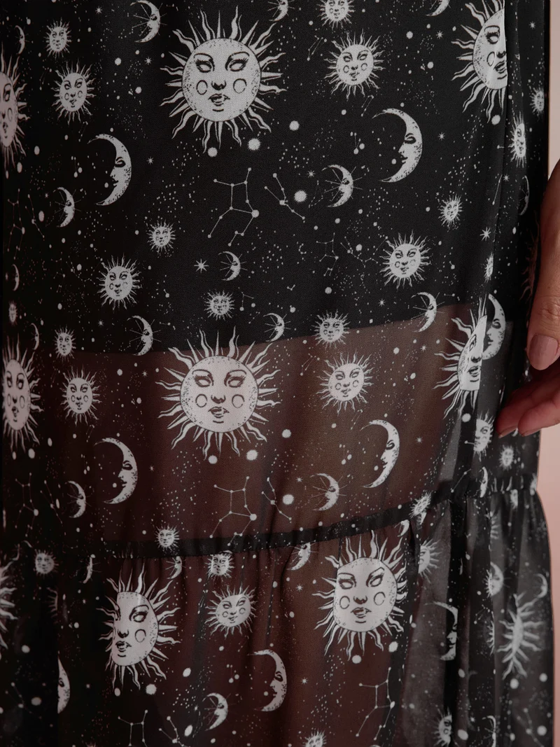 Starry Halloween Night Sheer Wide Waistband Pants