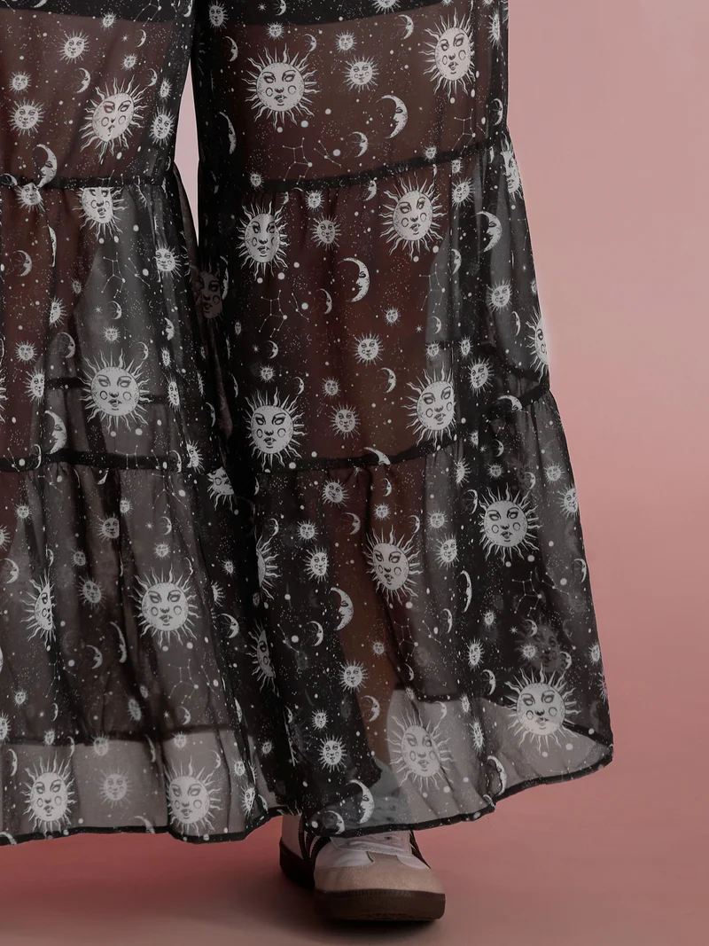 Starry Halloween Night Sheer Wide Waistband Pants