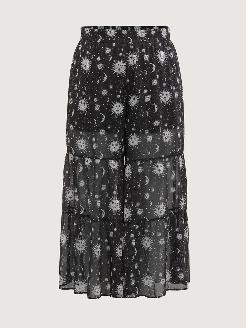 Starry Halloween Night Sheer Wide Waistband Pants