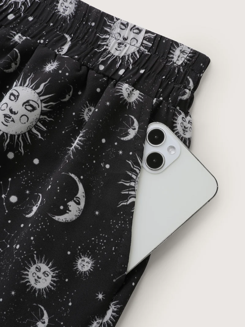 Starry Halloween Night Sheer Wide Waistband Pants