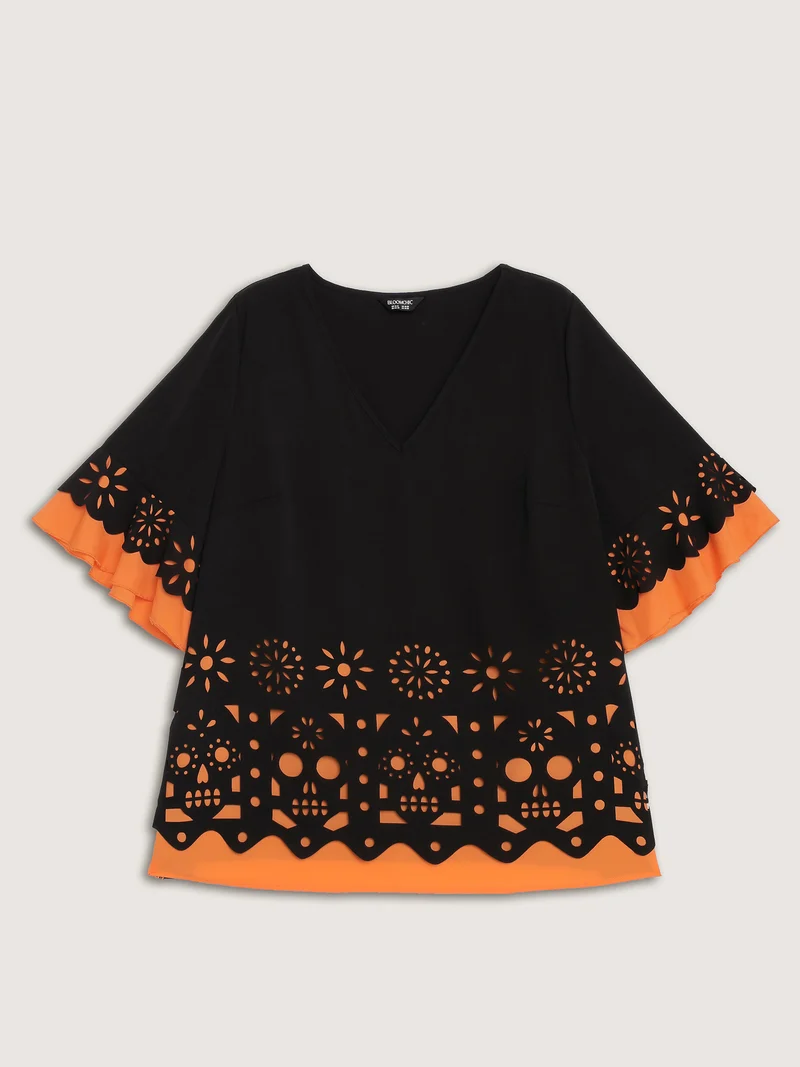 Laser Cut Halloween Contrast Lined Blouse