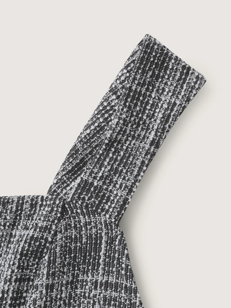 Tweed Sweetheart Neck Cinched-Waist Midi Dress