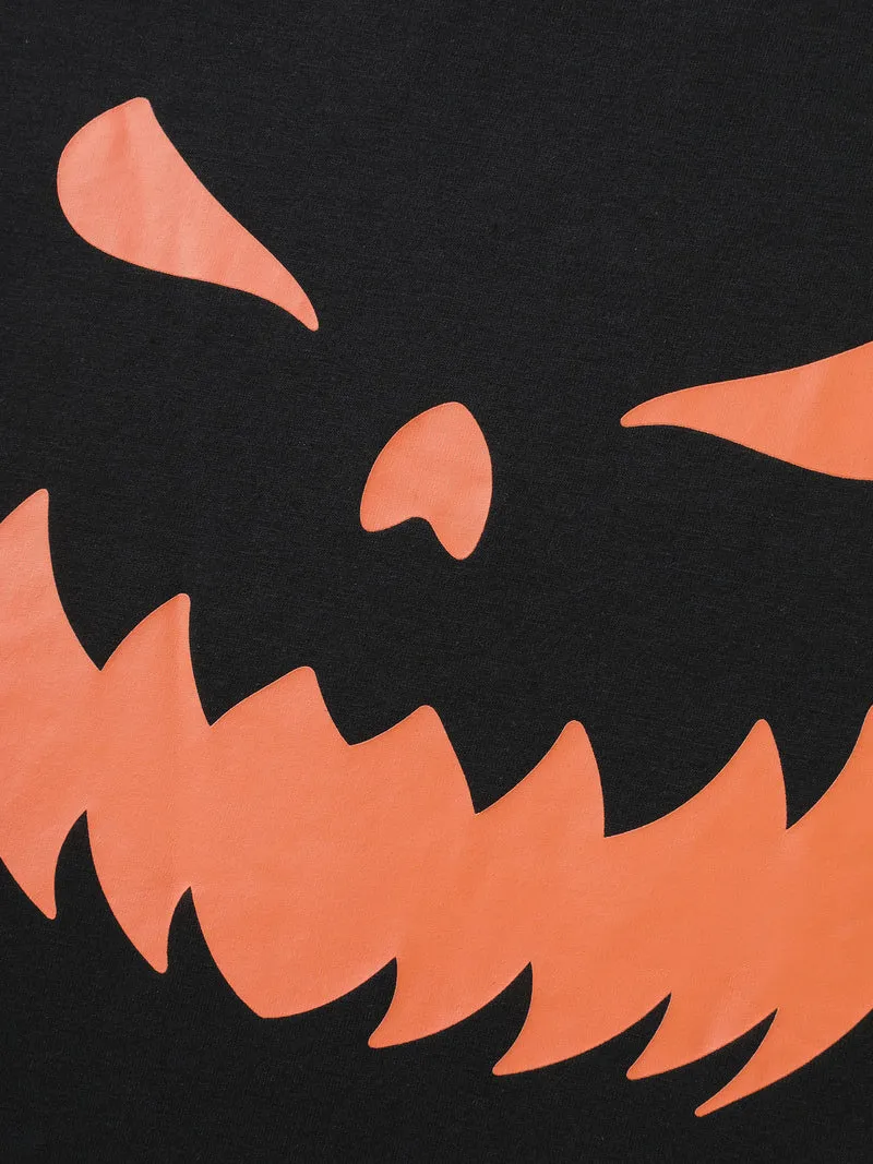 Pumpkin Motif Strap Loop Shoulder T-Shirt