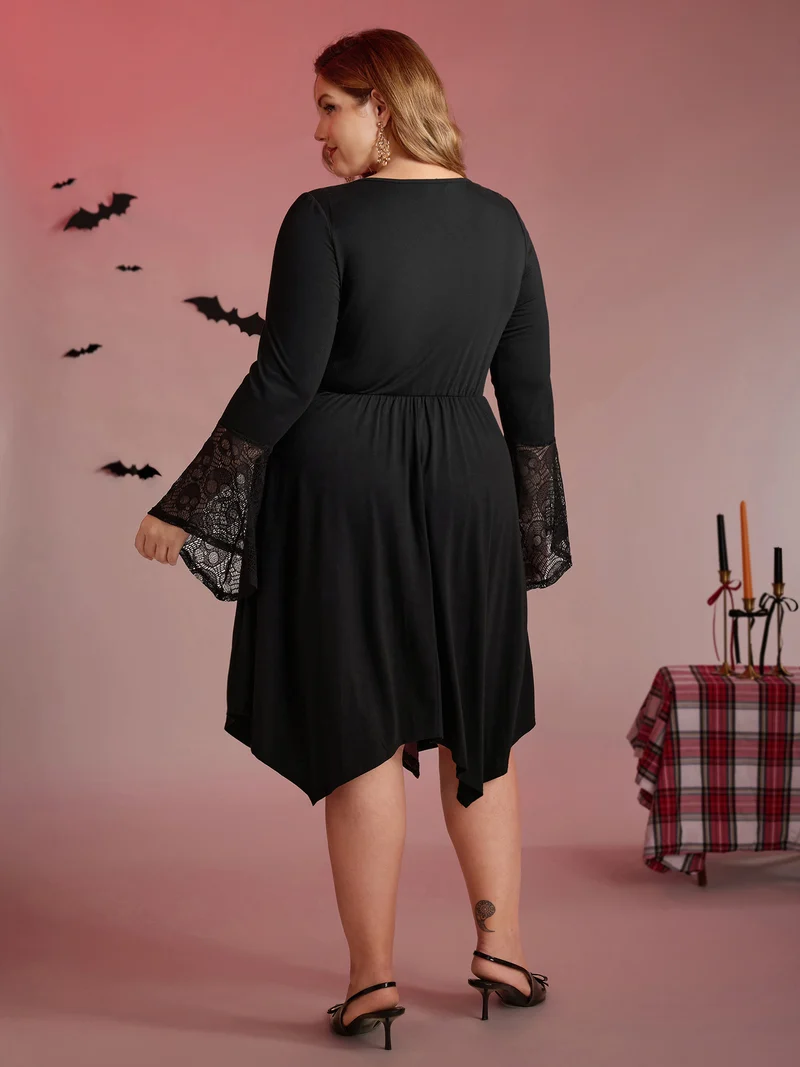 Skull Wide-Waist Tie Contrast Midi Dress
