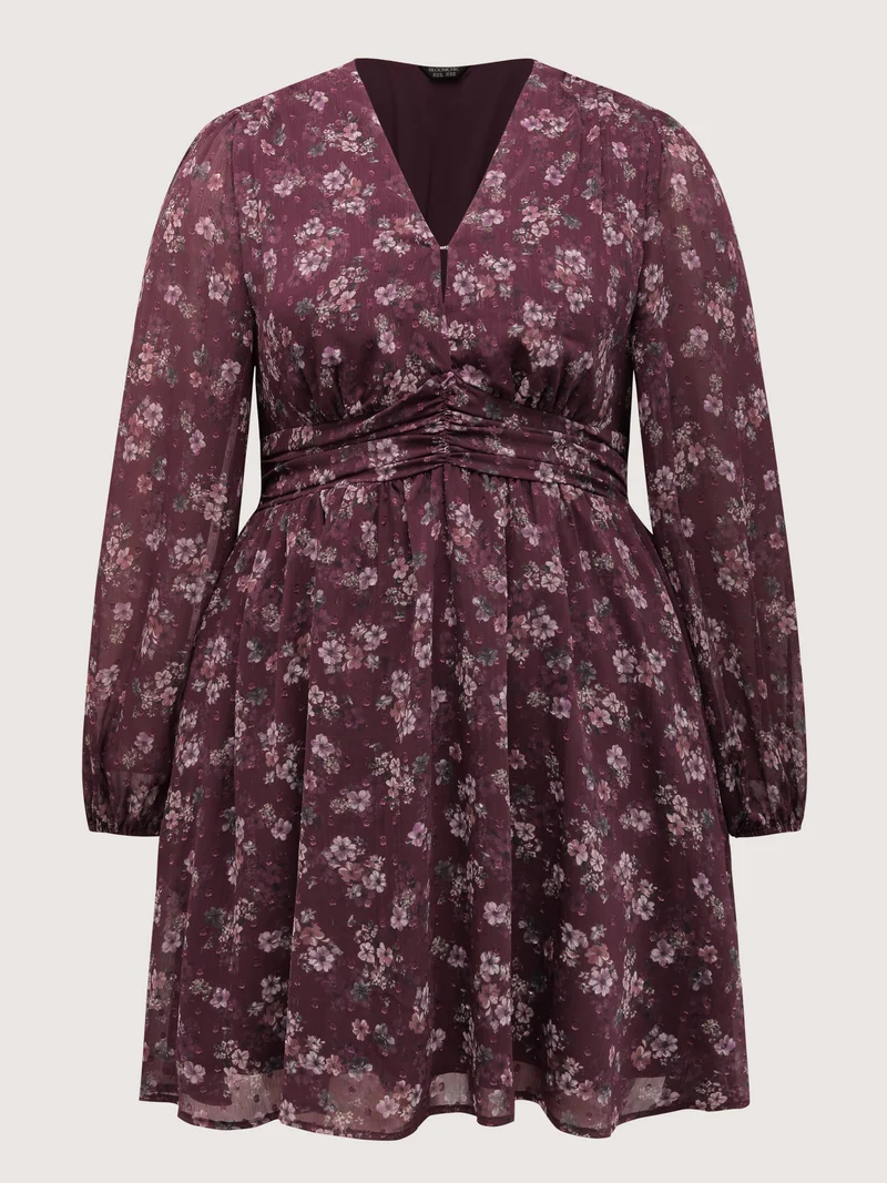 Floral Print Pleated Waist Mini Dress