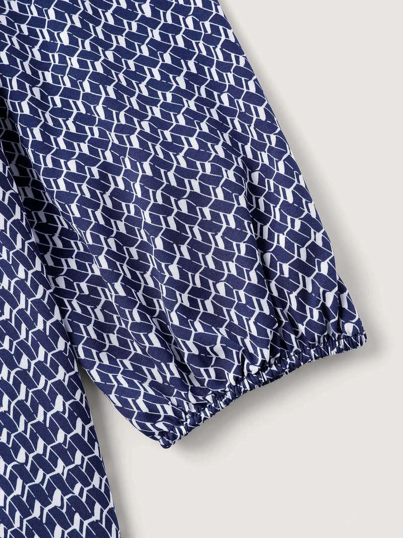 Micro Geometric Print Waist-Tie Maxi Dress