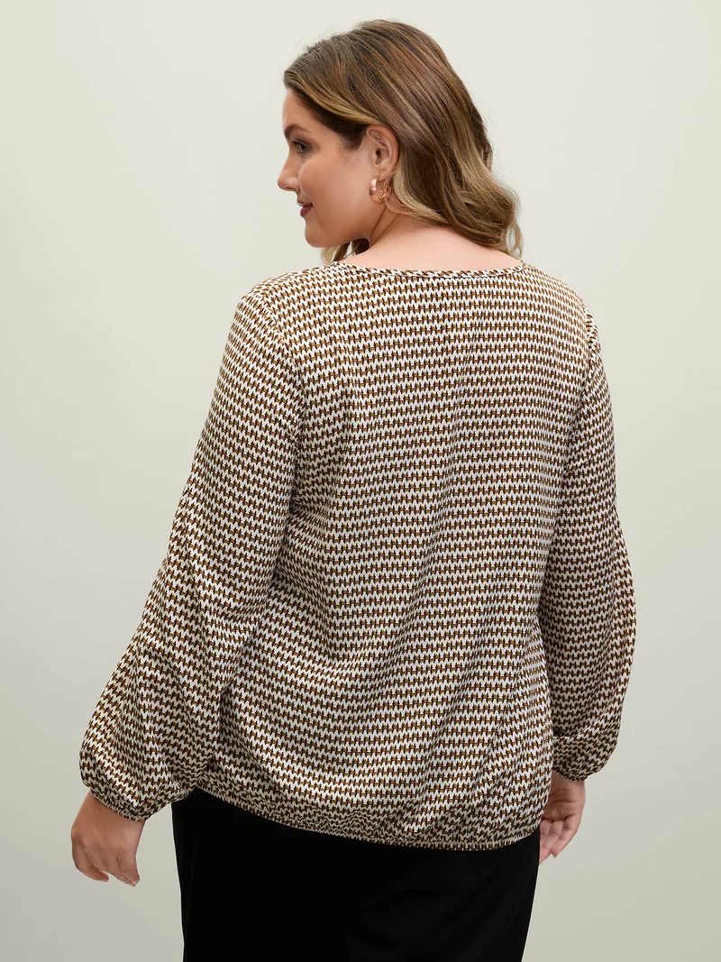 Wavy Stripe Button Detail Split Neck Blouse
