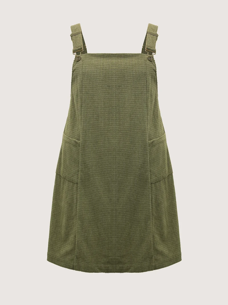 Textured Adjustable Overall Pockets Knee-Length Dress