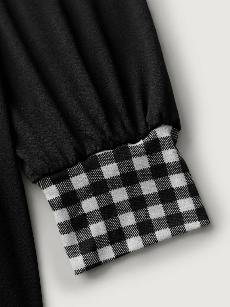 Supersoft Stretchy Checkered Asymmetrical Hem T-Shirt