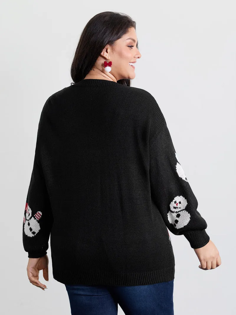 Snowman Jacquard Round Neck Pullover