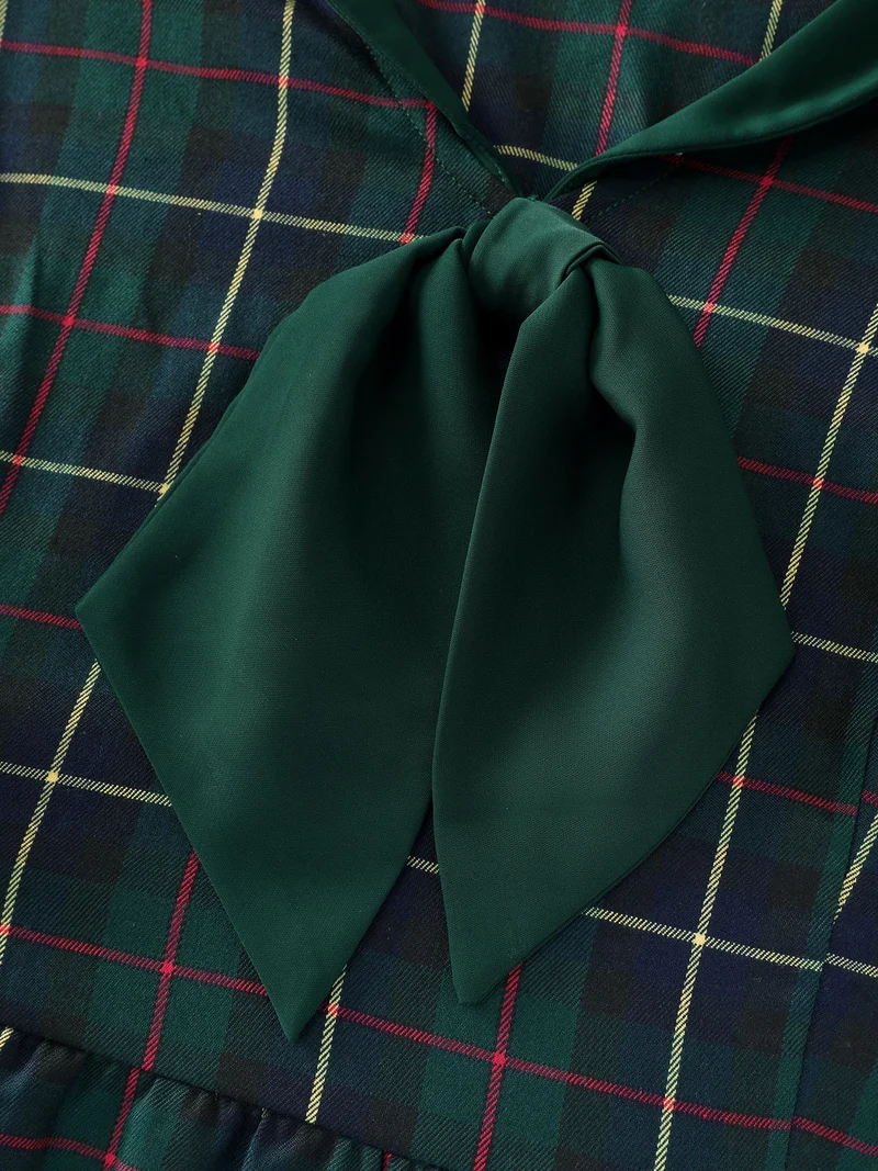 Check Pattern Lapel Tie Blouse