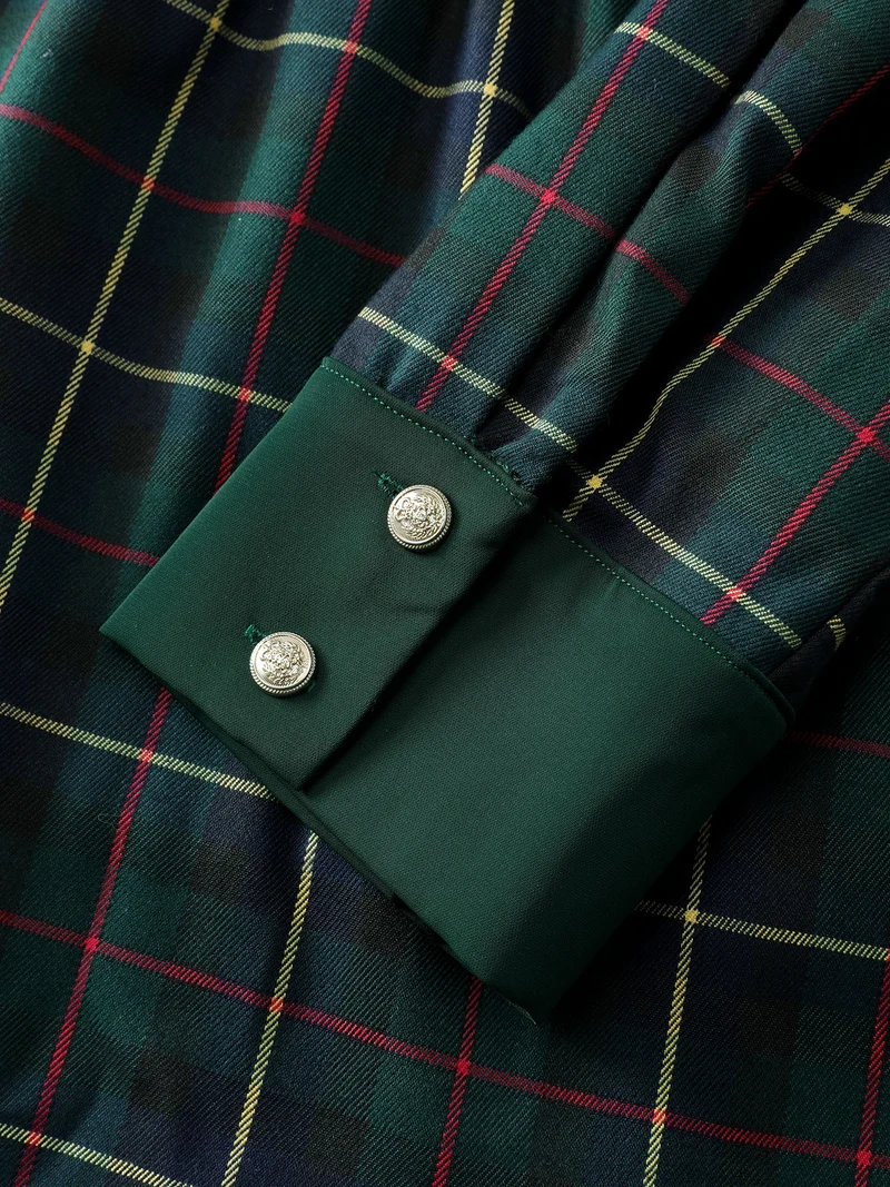 Check Pattern Lapel Tie Blouse