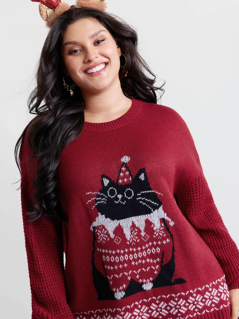 Festive Cat Micro Lantern Sleeve Pullover