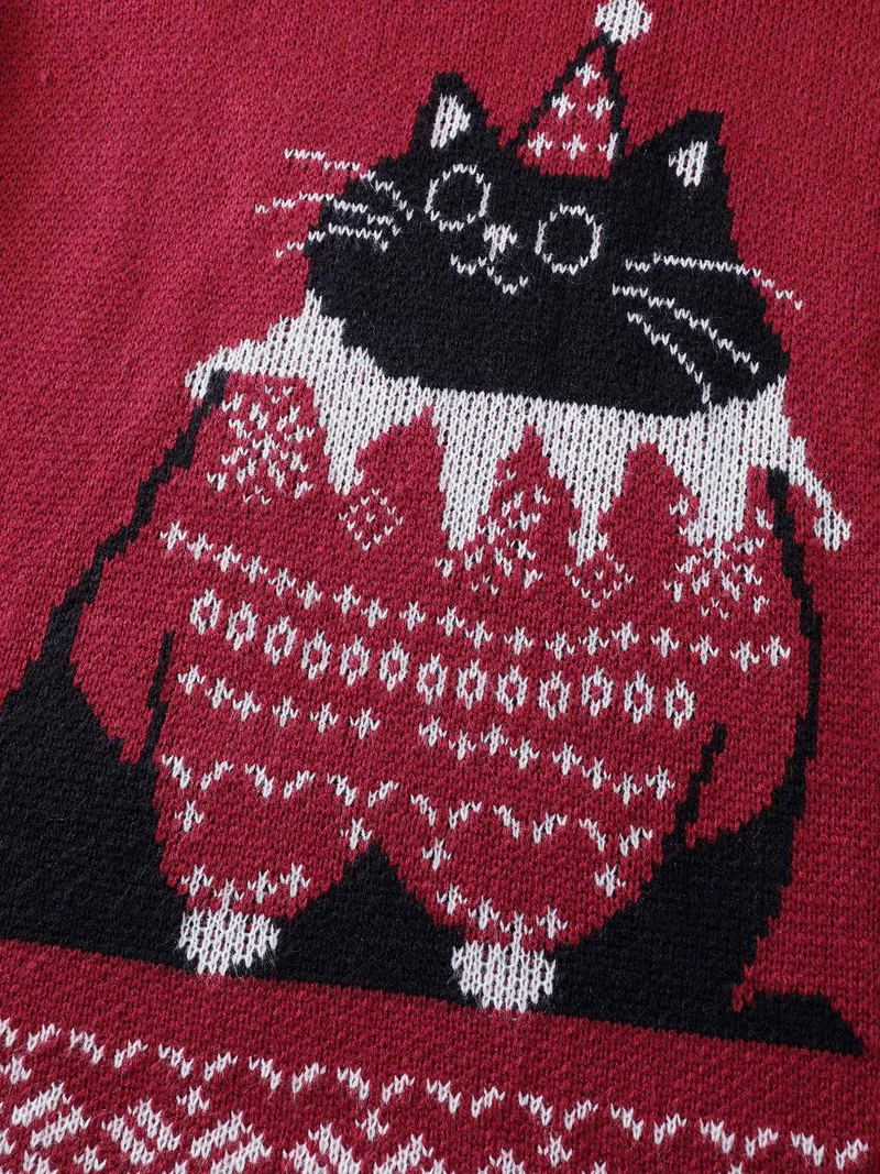 Festive Cat Micro Lantern Sleeve Pullover