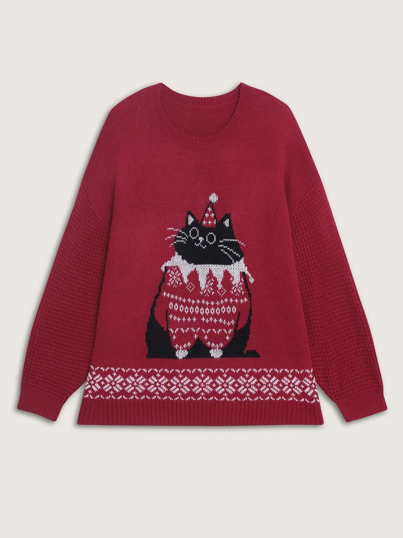 Festive Cat Micro Lantern Sleeve Pullover