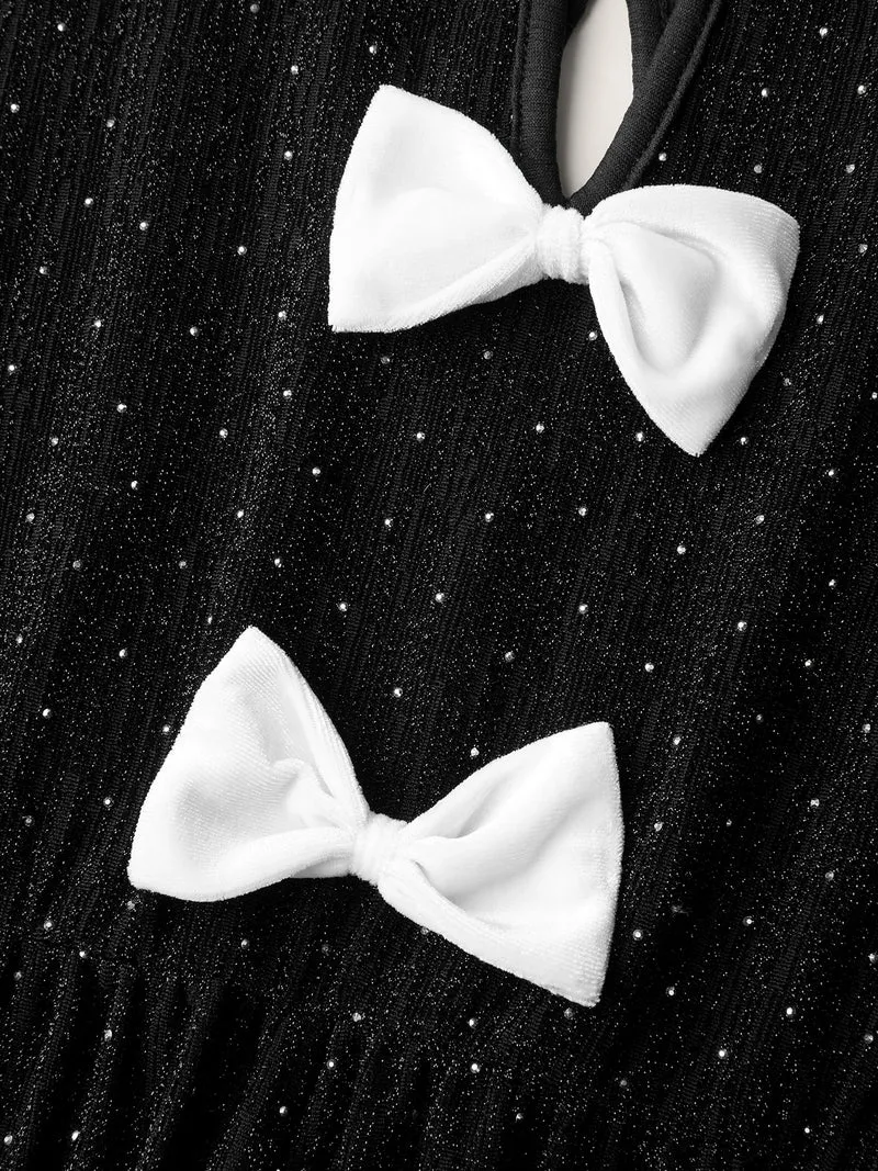Bowknot Rhinestone Pockets Midi Dress