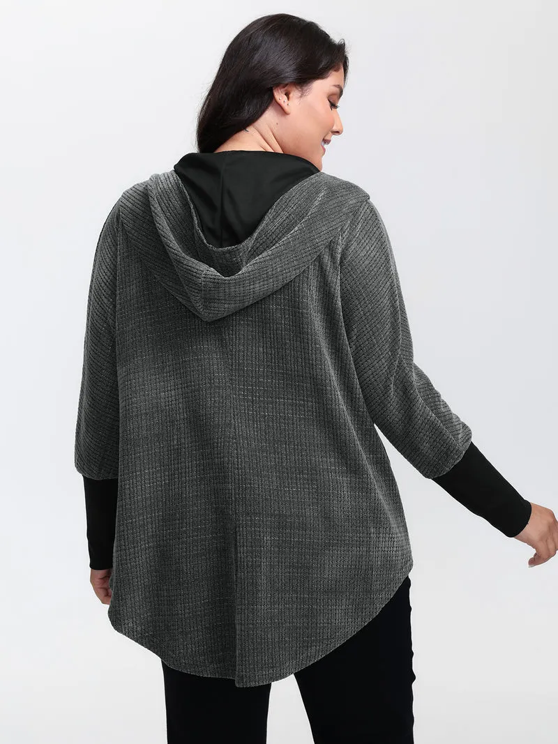 Textured Split Hem Hooded Jacket
